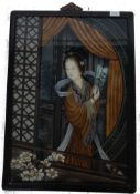 20TH CENTURY ANTIQUE STYLE REVERSED PAIN TING ON GLASS OF A GEISHA