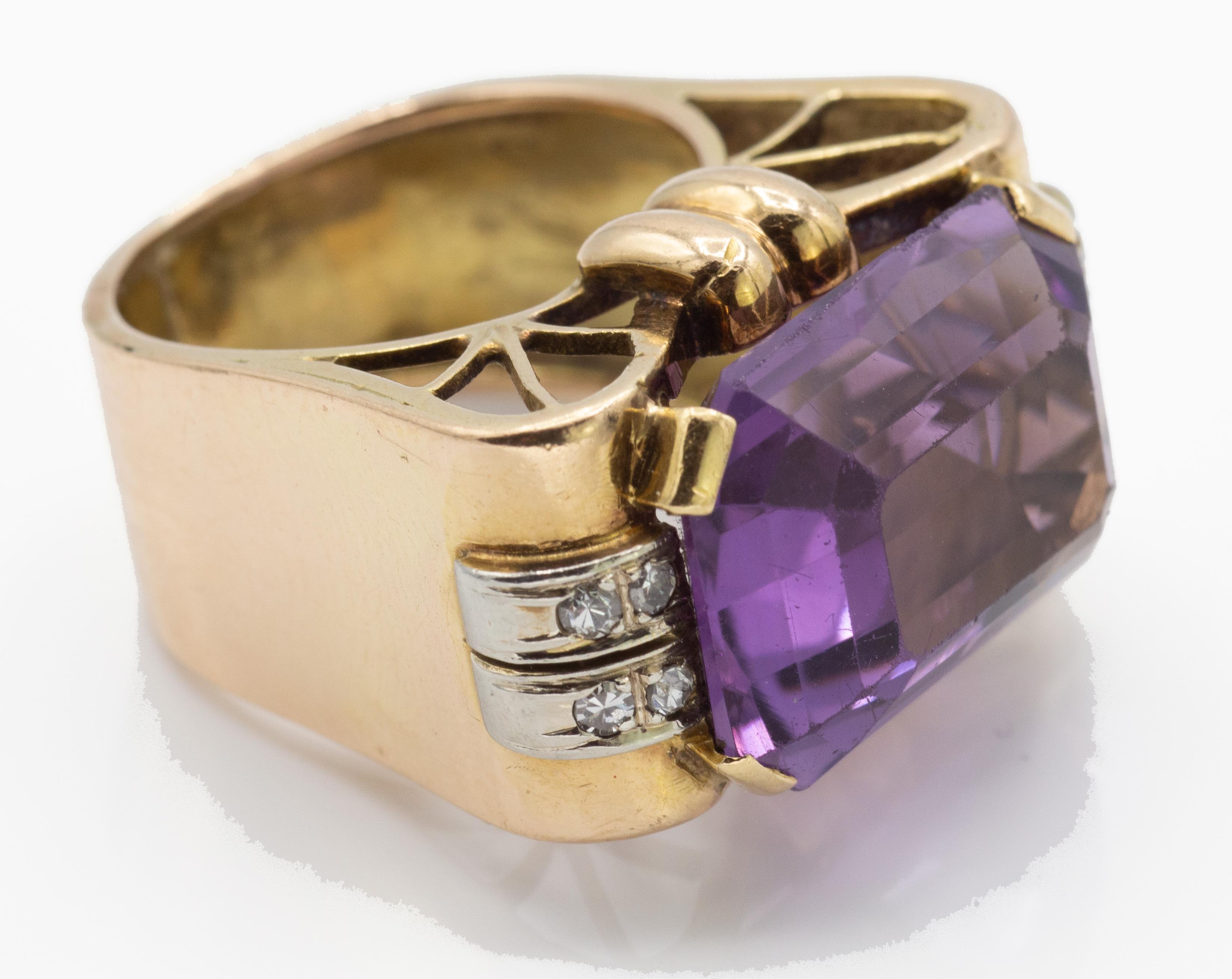 A Retro Gold Amethyst & Diamond Ring. - Image 2 of 3