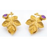 A pair of signed Buccellati 18ct gold & Amethyst Ear Clips