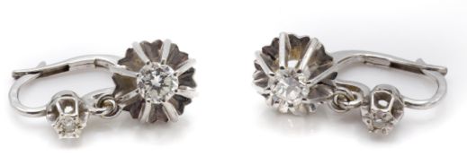 A Pair of French 18ct White Gold & Diamond Drop Earrings