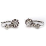 A Pair of French 18ct White Gold & Diamond Drop Earrings