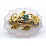 Victorian 19th Century Crystal & Turquoise Mourning Brooch