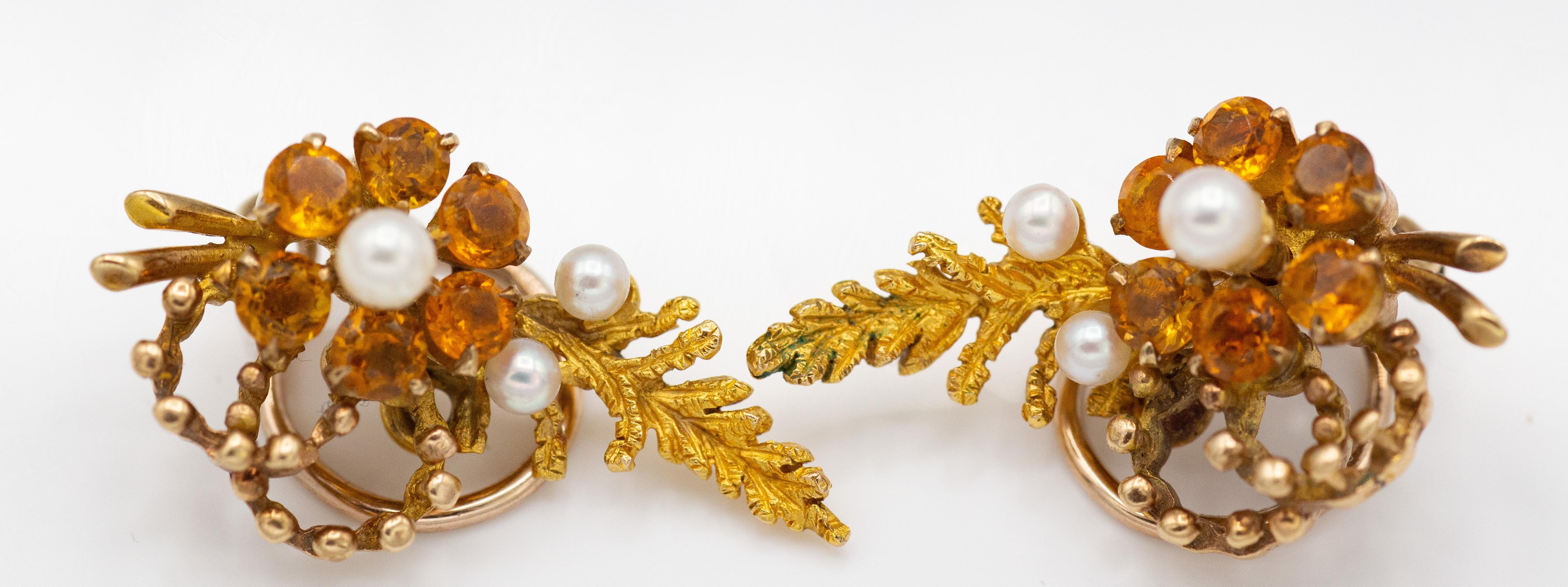 9ct Gold Hallmarked Garnet & Pearl Flower Head Earring Clips - Image 2 of 3