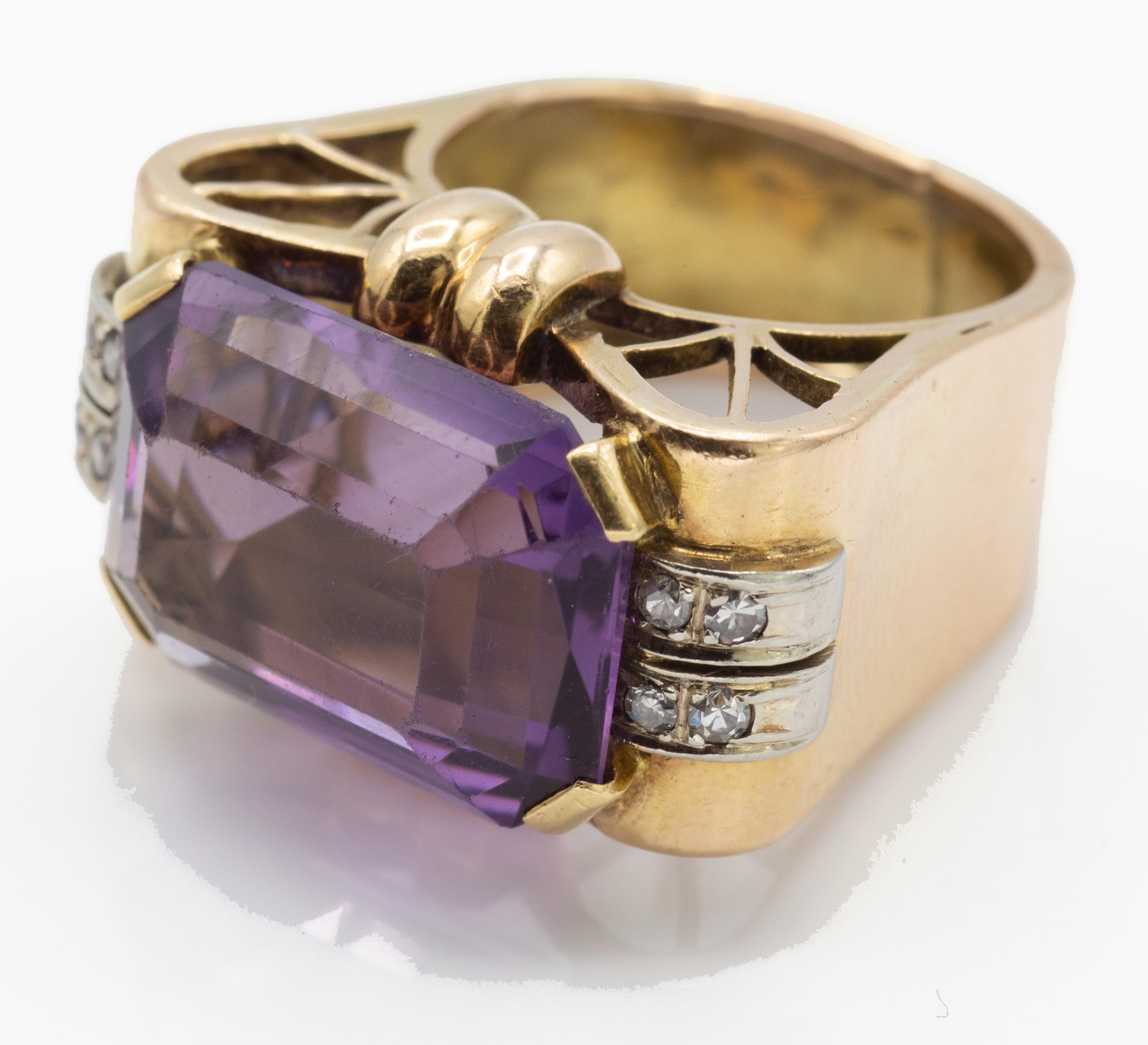 A Retro Gold Amethyst & Diamond Ring. - Image 3 of 3