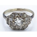 A French Art Deco 18ct Gold Platinum Diamond Cluster Ring