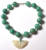 CHINESE JADE BEADED BUTTERFLY NECKLACE