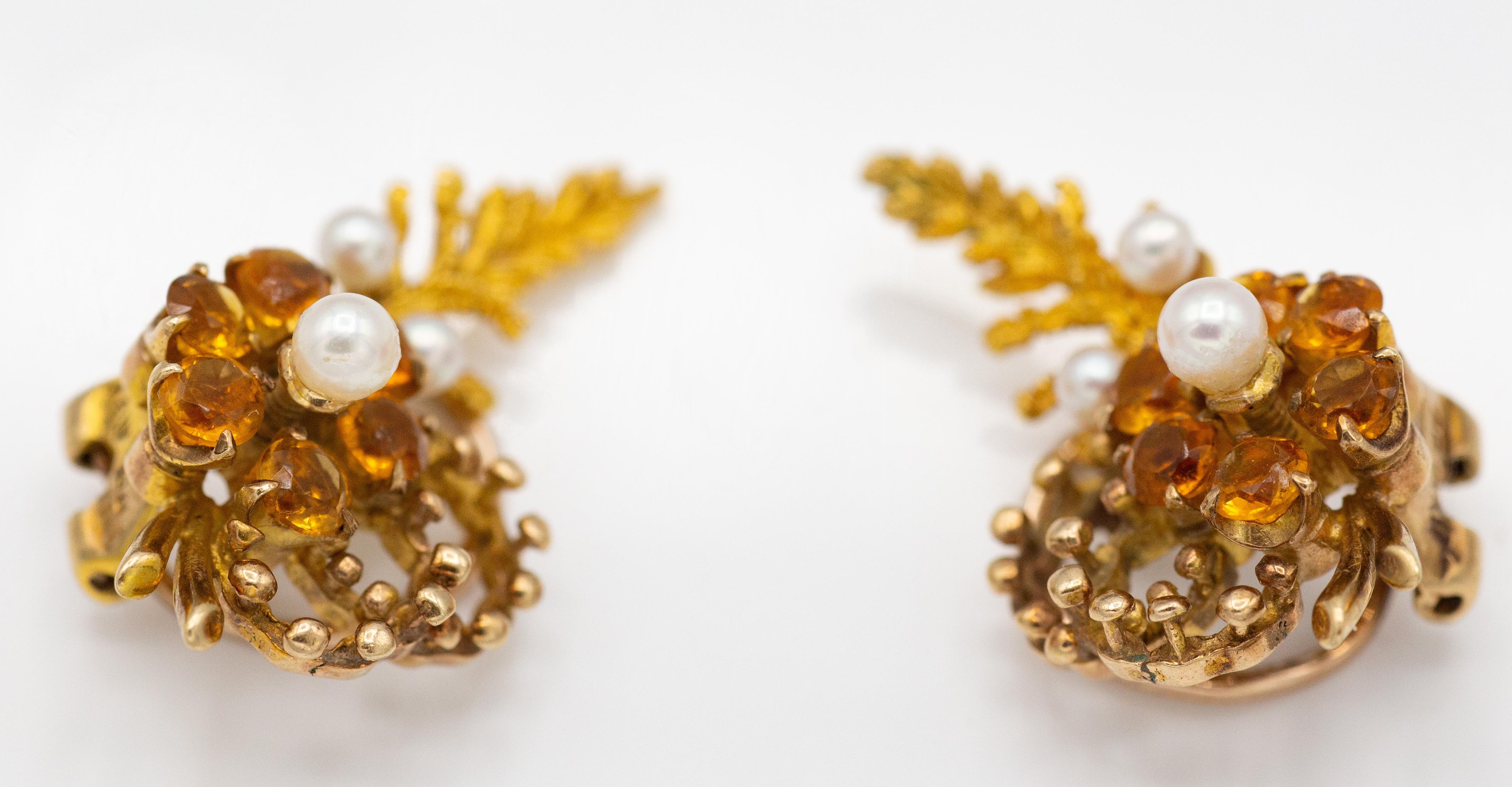 9ct Gold Hallmarked Garnet & Pearl Flower Head Earring Clips