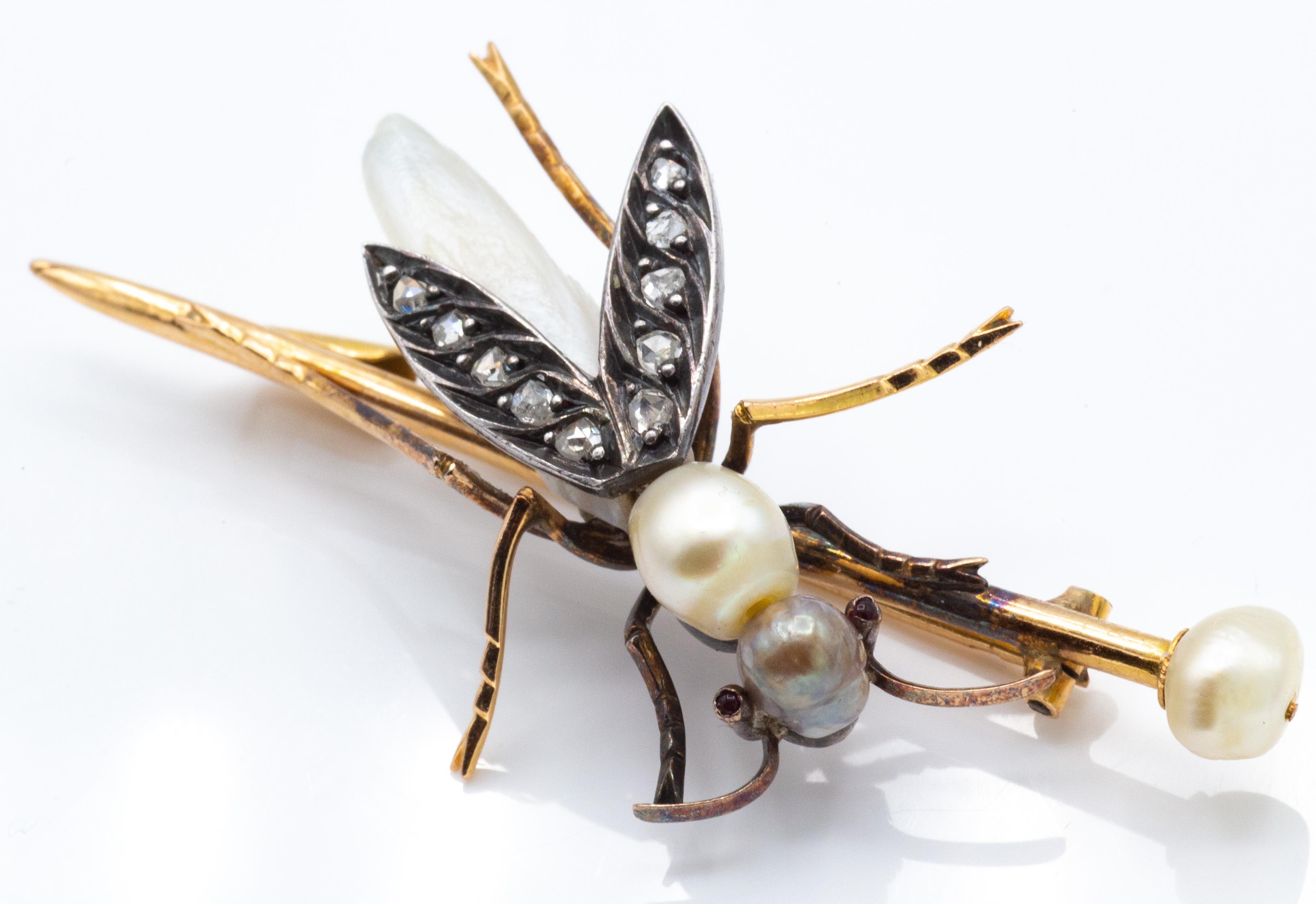 19th Century 18ct Gold & Pearl French Bee Brooch Pin - Image 2 of 6