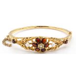 A Hallmarked 9ct Gold Garnet & Pearl Hinged Bangle