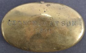 A LATE 19TH CENTURY VICTORIAN COAL MINERS BRASS TOBACCO TIN