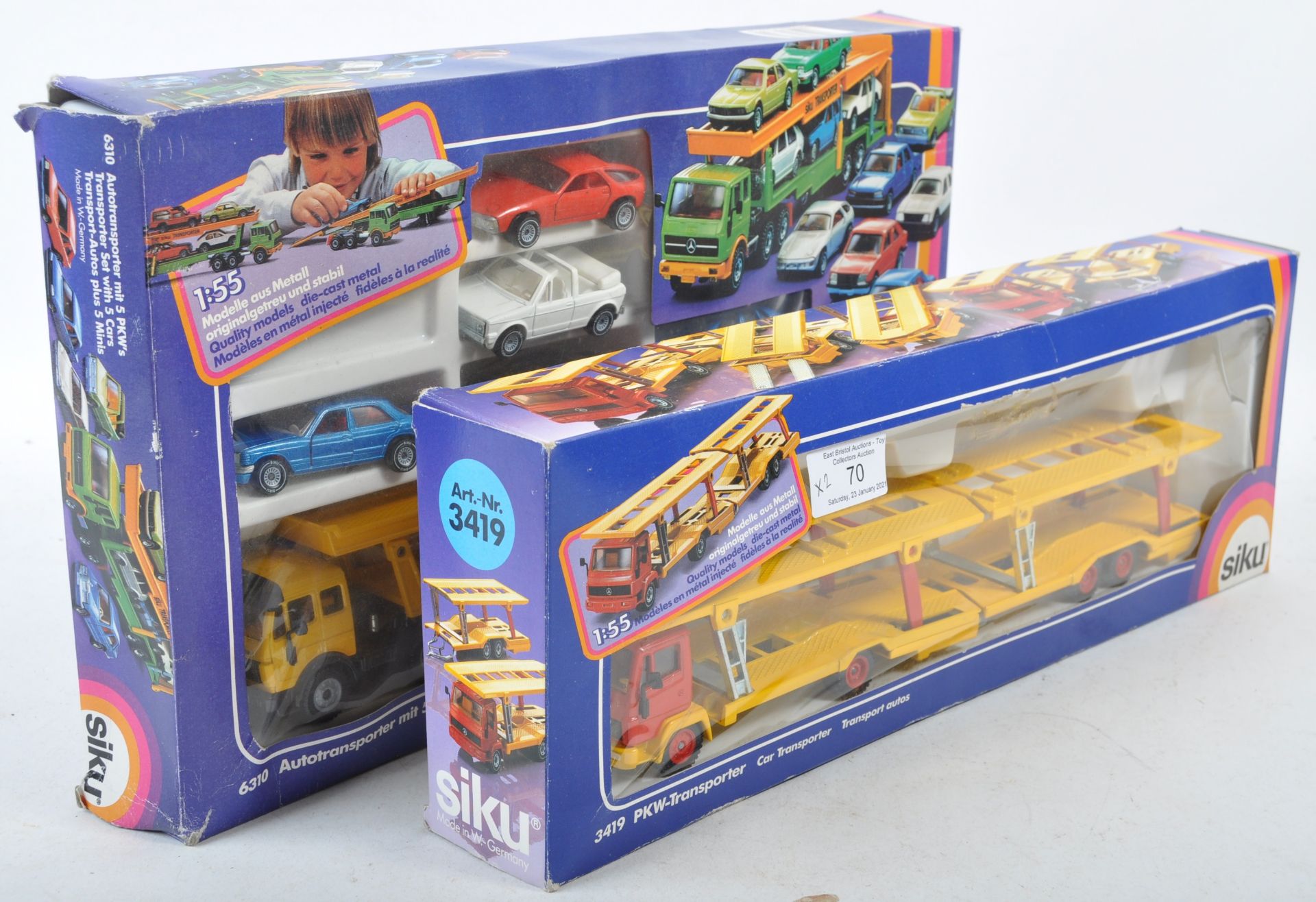 TWO ORIGINAL VINTAGE SIKU DIECAST CAR TRANSPORTER SETS - Image 4 of 5