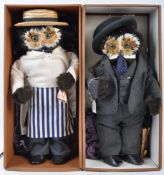 PAIR OF UNUSUAL NOVELTY OWL IN COSTUME TEDDY BEAR DOLLS