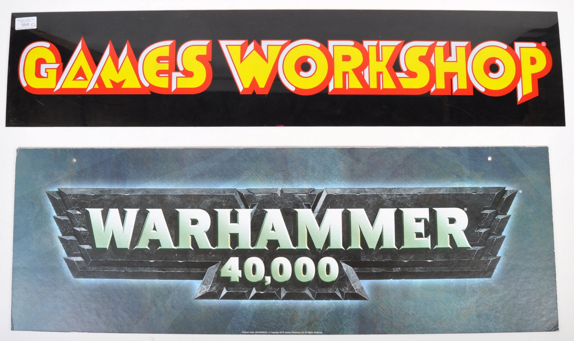 TWO GAMES WORKSHOP WARHAMMER SHOP ADVERTISING SIGNS