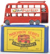 MATCHBOX MOKO LESNEY NO 56 LONDON TROLLEY BUS DRINK PEARDRAX