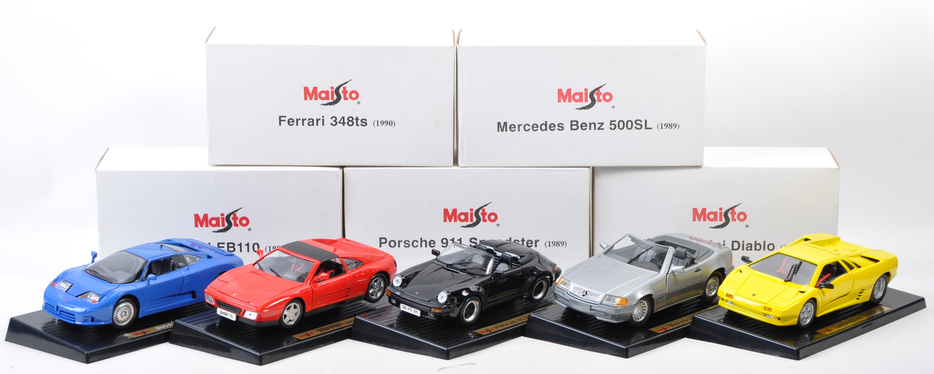 COLLECTION OF X5 MAISTO 1/18 SCALE DIECAST MODEL SPORTS CARS