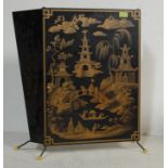 20TH CENTURY METAL FIRE SCREEN WITH CHINESE LANDSCAPE DECORATION