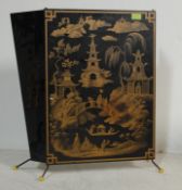 20TH CENTURY METAL FIRE SCREEN WITH CHINESE LANDSCAPE DECORATION