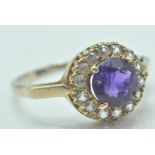 9CT GOLD AMETHYST AND WHITE STONE RING