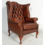 QUEEN ANNE ANTIQUE STYLE CHESTERFIELD WINGBACK BROWN ARMCHAIR