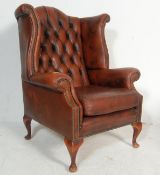 QUEEN ANNE ANTIQUE STYLE CHESTERFIELD WINGBACK BROWN ARMCHAIR
