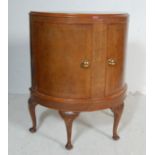 1950’S WALNUT DEMI LUNE HALL CABINET / DRINKS CABINET