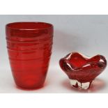 PAIR OF VINTAGE 1960S WHITEFRIARS RUBY ART GLASS VASES.