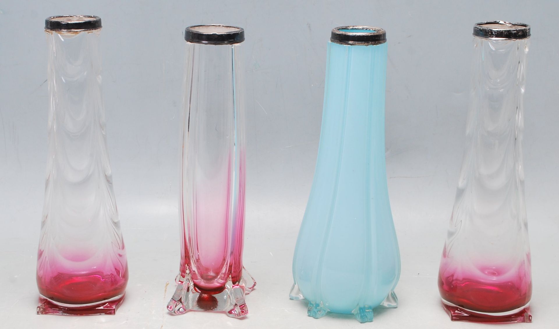 FOUR EARLY 20TH CENTURY STUDIO ART GLASS BALUSTER VASES