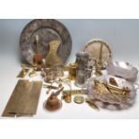 COLLECTION OF SILVER PLATE BRASS & PEWTER ITEMS