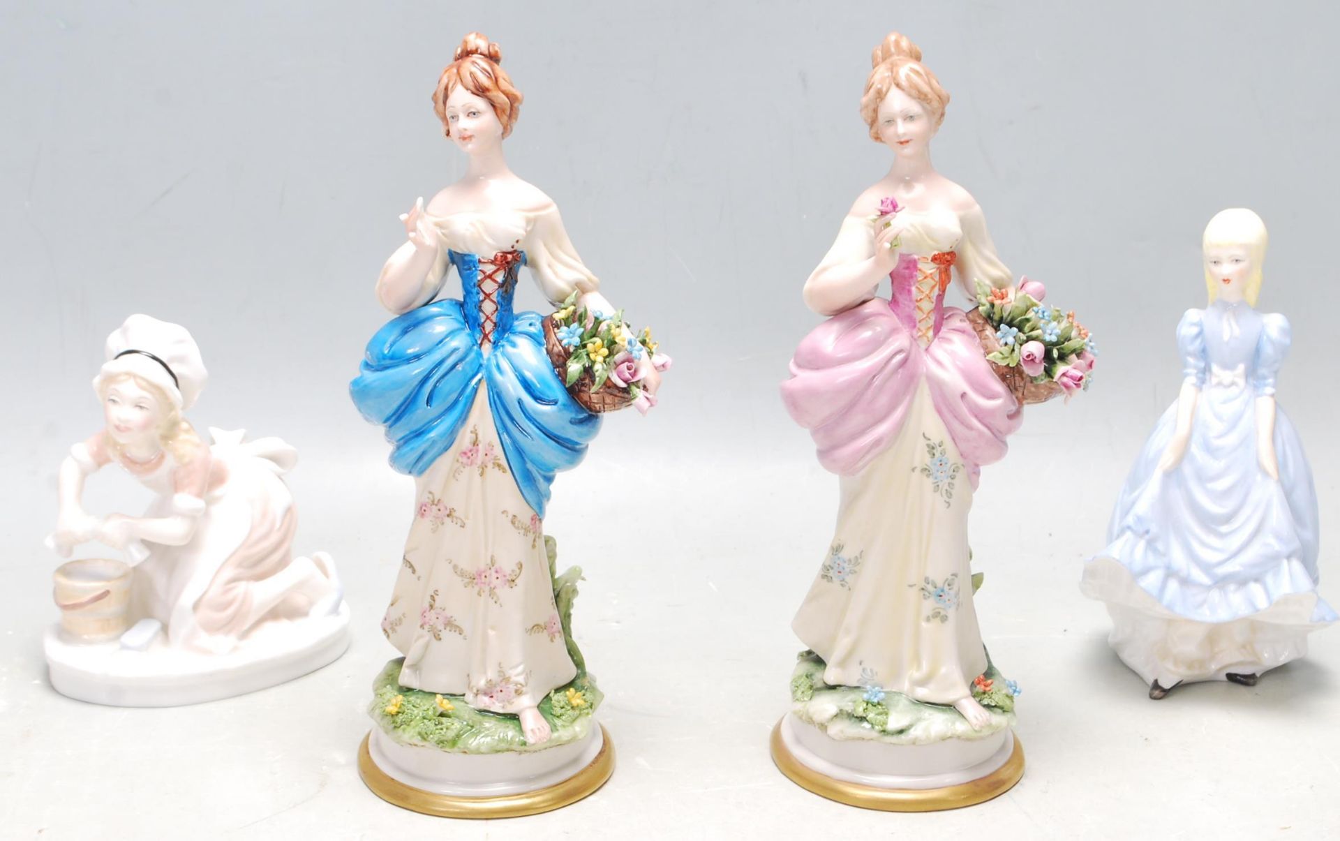 TWO 20TH CENTURY CAPODIMONTE CERAMIC FIGURINES AND TWO OTHERS CERAMIC FIGURINES