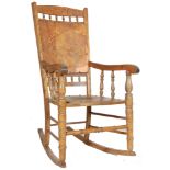 19TH CENTURY VICTORIAN BEECHWOOD ROCKING CHAIR WITH CARVED DECORATION
