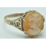 9CT GOLD HALLMARKED LADIES CARVED CAMEO RING.