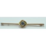 9CT GOLD AND SAPPHIRE KNIFE WORD BAR BROOCH