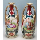 PAIR OF ROYAL VIENNA TWIN HANDLED MANTEL VASES