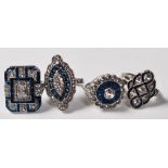 GROUP OF FOUR ART DECO STYLE RINGS