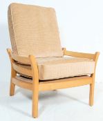 20TH CENTURY ERCOL BEECH AND ELM HIGH BACK EASY CHAIR