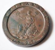 1797 GEORGIAN CARTWHEEL TWO PENCE COPPER COIN