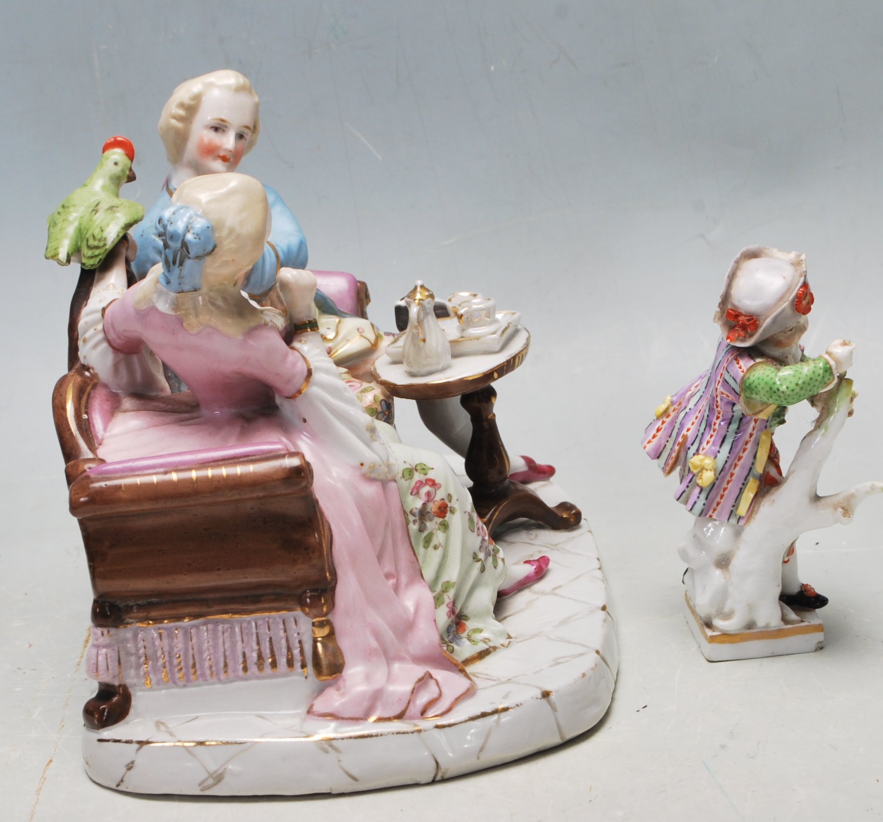 ANTIQUE 19TH CENTURY MEISSEN PORCELAIN FIGURINE TOGETHER WITH A GERMAN FIGURINE OF A COURTING COUPLE - Image 2 of 6