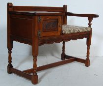 JAYCEE OLD CHARM JACOBEAN REVIVAL HALL SEAT / SETTLE TELEPHONE TABLE