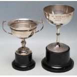 TWO 20TH CENTURY SILVER TROPHIES ON BASES