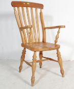 VICTORIAN STYLE WINDSOR BEECH AND ELM CHAIR RAISED ON TURNED SUPPORTS