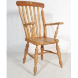 VICTORIAN STYLE WINDSOR BEECH AND ELM CHAIR RAISED ON TURNED SUPPORTS