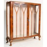 1930’S QUEEN ANNE REVIVIAL WALNUT GLAZED CHINA DISPLAY BOOKCASE CABINET WITH TWO DOORS