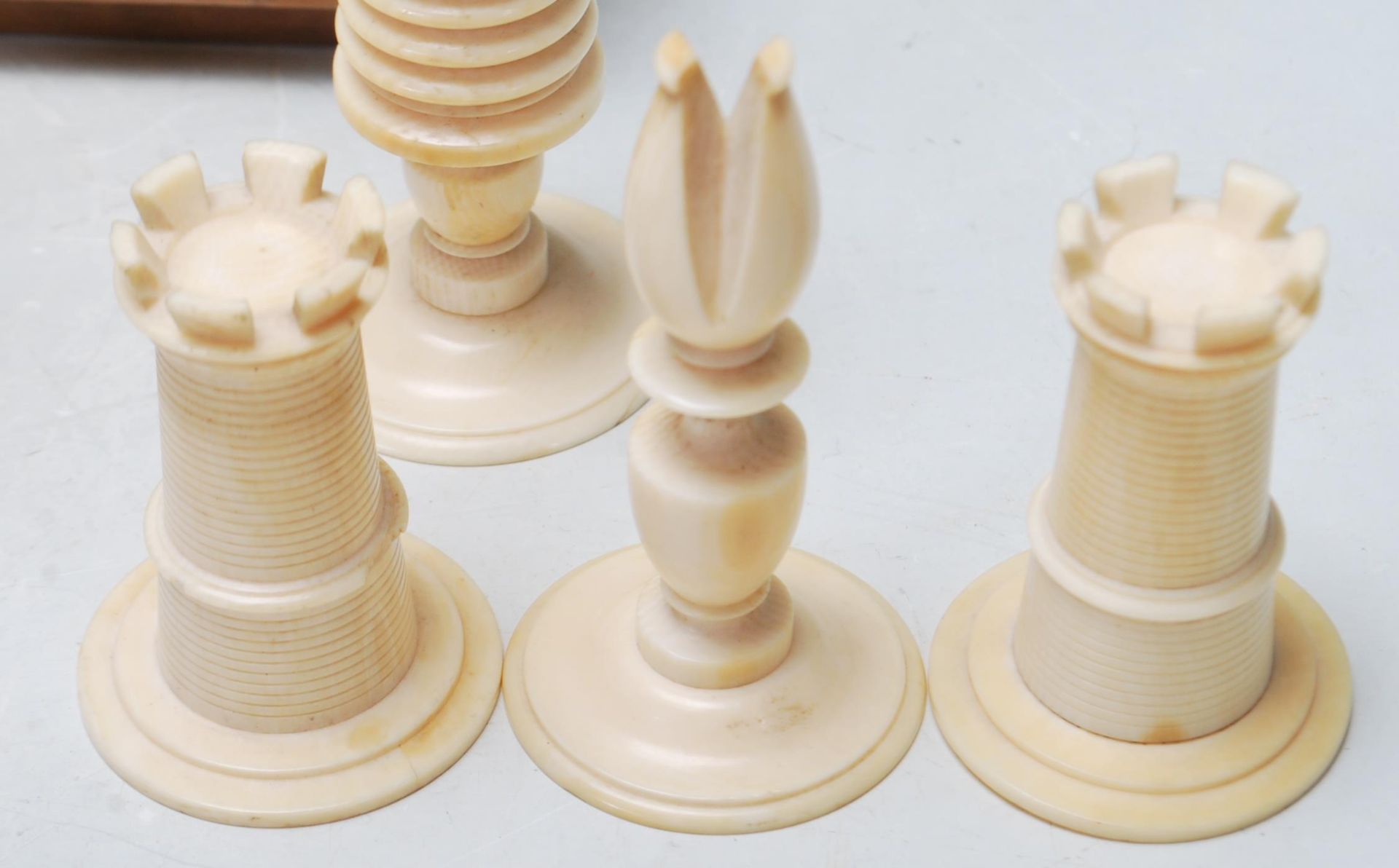 GROUP OF 19TH CENTURY VICTORIAN SATIN IVORY CHESS PIECES - Image 6 of 9