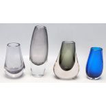FOUR RETRO VINTAGE 20TH CETURY WHITEFRIARS TEARDROP STUDIO ART GLASS VASES