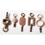 FIVE ANTIQUE POCKET WATCH KEYS OF VARIOUS SHAPES