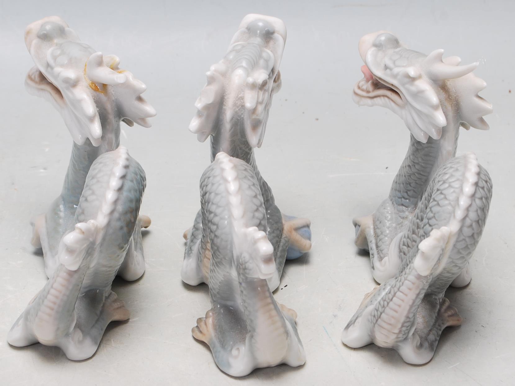 THREE VINTAGE CHINESE ORIENTAL CERAMIC PORCELAIN DRAGONS - Image 4 of 7