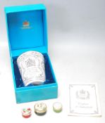 HALCYON DAYS ENAMEL BEAKER CUP - THE QUEEN’S SILVER JUBILEE 1977 - THREE ENAMEL PILL TRINKET BOXES