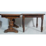 TWO JACOBEAN REVIVAL OAK DRAW LEAF DINING TABLES