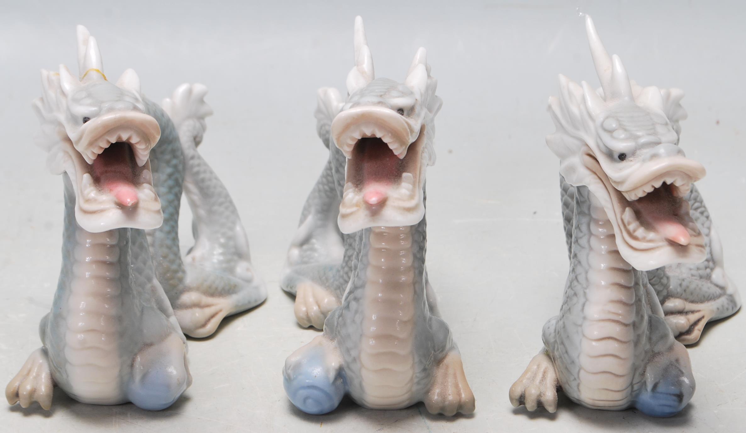 THREE VINTAGE CHINESE ORIENTAL CERAMIC PORCELAIN DRAGONS - Image 2 of 7