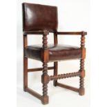 1930’S OAK AND BROWN LEATHER BOARDROOM FACTORY INDUSTRIAL OFFICE DESK CHAIR